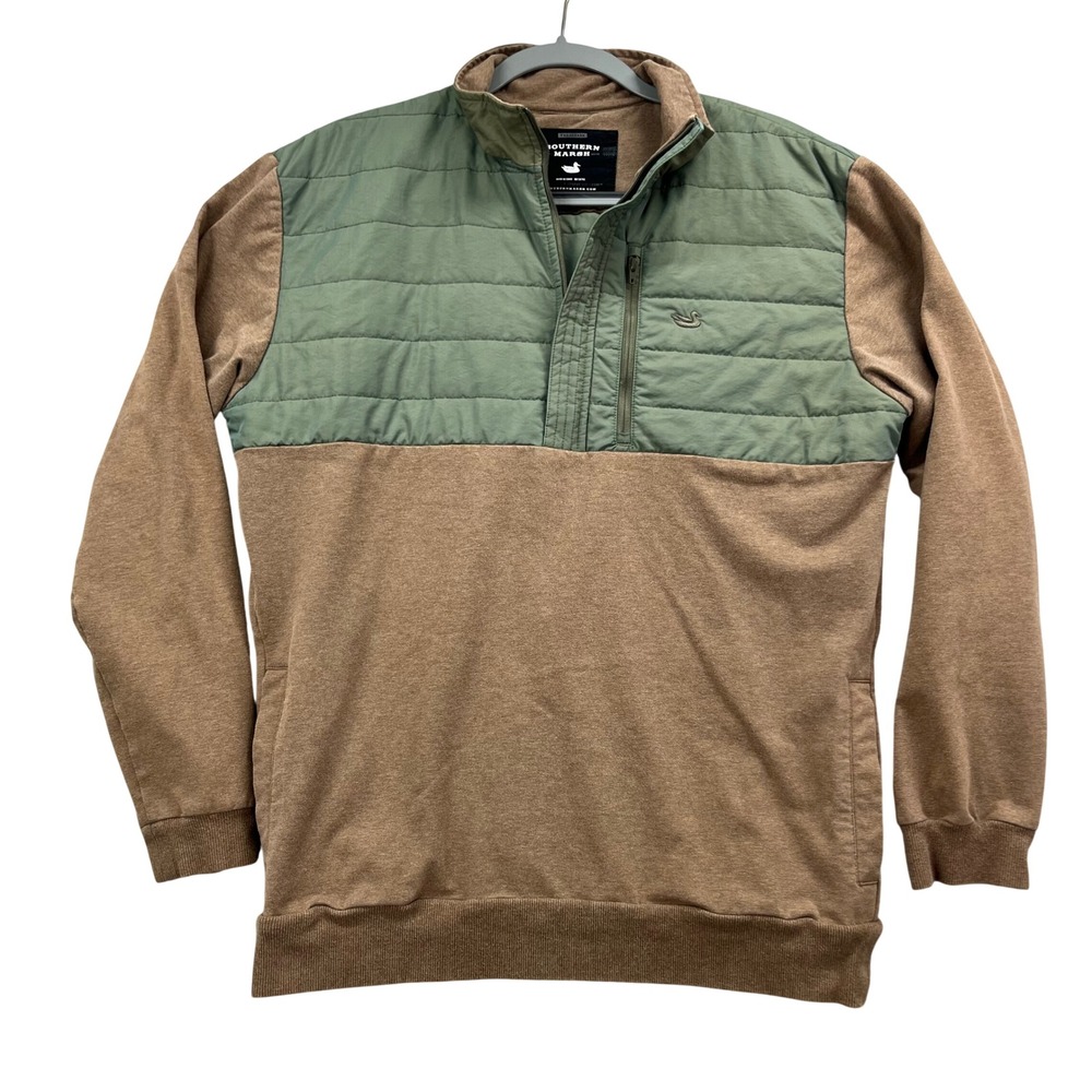 Southern Marsh Pullover Mens M Brown Green Quilted 1/4 Zip Gorpcore Preppy Layer